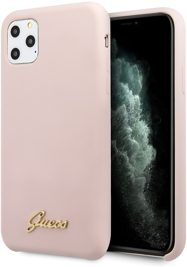 Θήκη για iPhone 11 Pro Guess Vintage Script Gold Logo Collection Σιλικόνης (ροζ)
