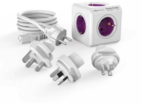 Allocacoc® Powercube |rewirable| Πολύπριζο 4 Θέσεων & 3x Plugs + Iec Eu Καλώδιο Μωβ - 1801/derw3p