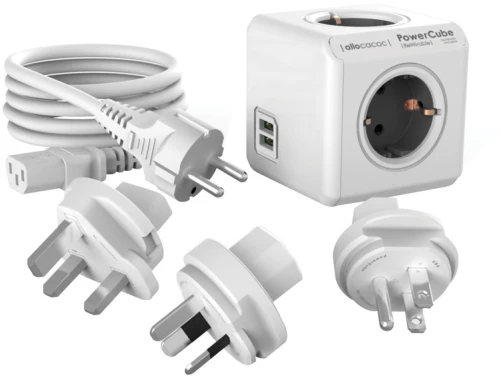 Allocacoc® Powercube |rewirable| Πολύπριζο 4 Θέσεων & 3x Plugs + Iec Eu Καλώδιο Γκρι - 1811gy/deru3p