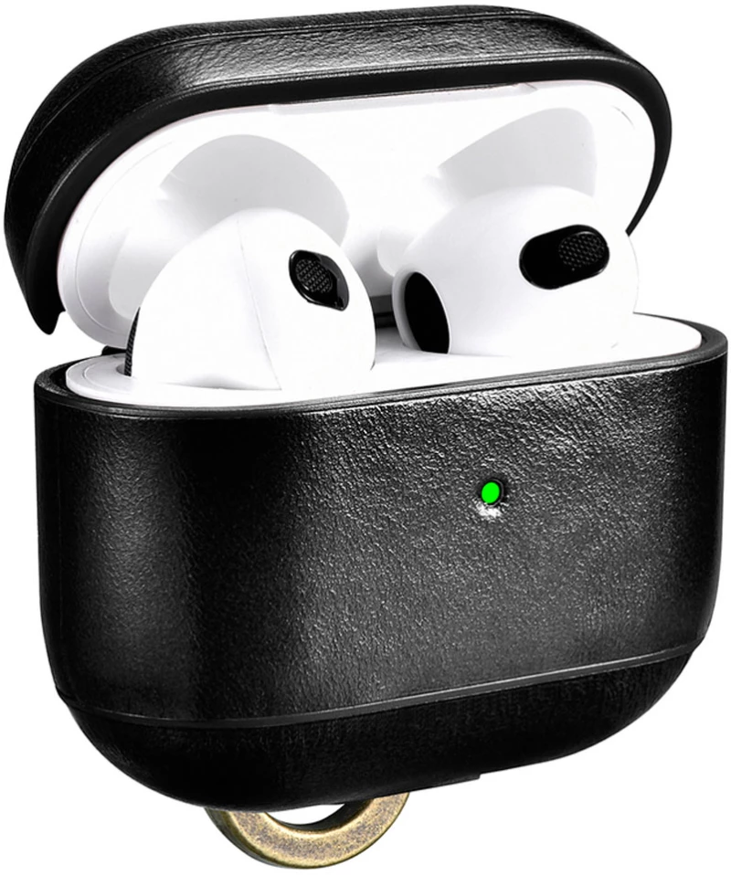 Θήκη Icarer Vintage Leather Case With The Metal Hook Black - Apple Airpods 3
