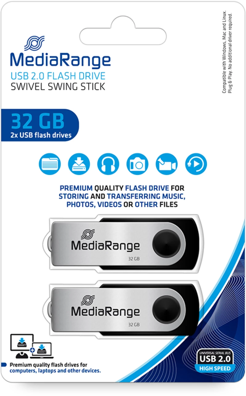 Mediarange Usb Flash Drives, 32gb, Pack 2 (mr911-2)