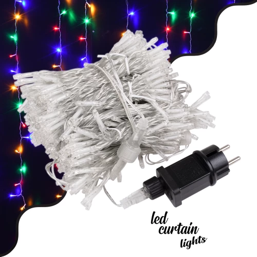 Κουρτίνα 3 X 6 Μέτρα Με Controller 8 Προγραμμάτων Φωτισμού - Επεκτεινόμενη 600 Led 16w Ac 230v Με Διάφανο Καλώδιο & Πρίζα Schuko Αδιάβροχη Ip67 Πολύχρωμο Rgb Μ3 X Υ6m Globostar® 85832