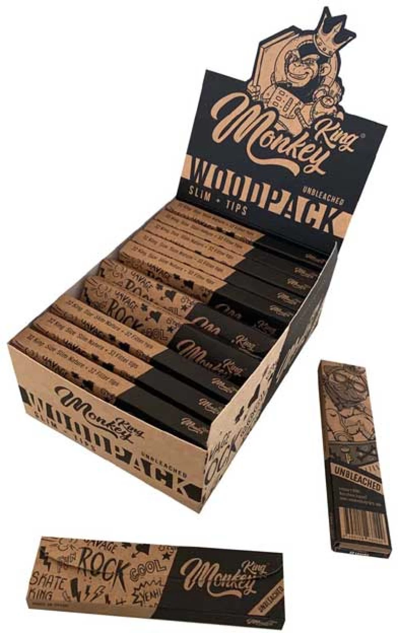 Monkey King Χαρτάκια Ακατέργαστο - Woodpack King Size Slim Με Τζιβάνα