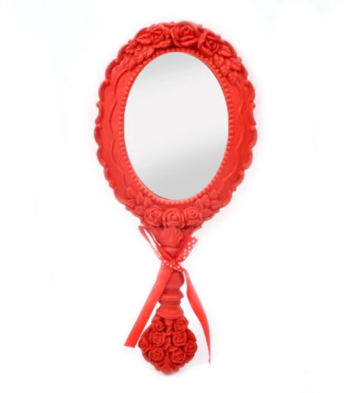 64230 Καθρεφτησ Χειροσ Polyresin Fylliana Κοκκινοσ 29*12.5 14cm3522-1 Bf