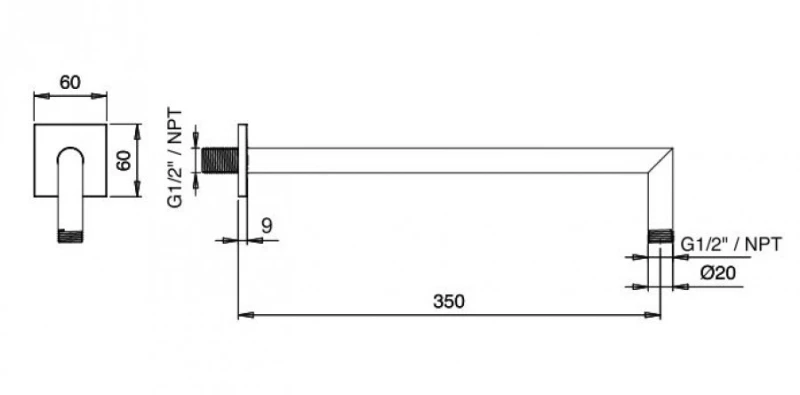 Almar E044077+r50802 Inox Finish - Κεφαλή Ντους Με Βραχίονα Τοιχου