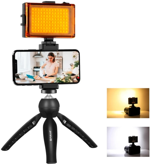 Puluz Vk-02 Vlogger Kit Τρίποδο Με Βάση Κινητού Και Προβολέα Led Pkt3131b