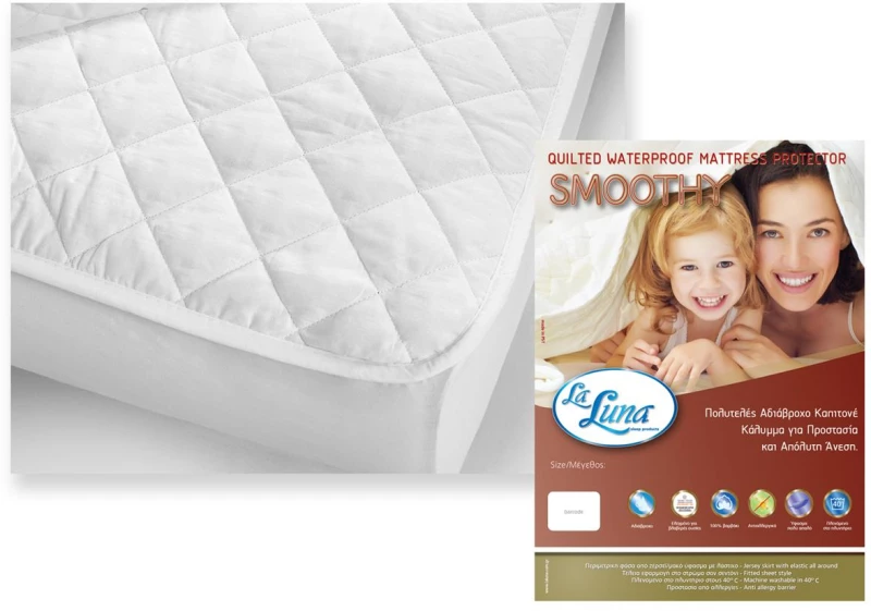 Επίστρωμα Αδιάβροχο La Luna Smoothy Λευκό Διπλό 150 X 200