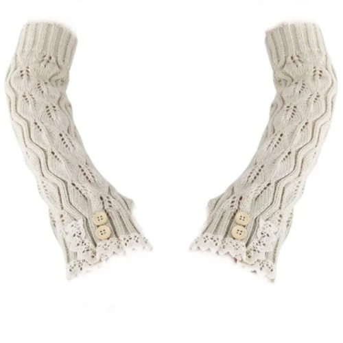 Γυναικεία Γάντια Stylish Lace Decoration Button Hollow Out Design Girls Long Gloves Μπεζ