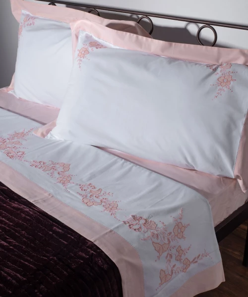 Χειροποιητο Απλικε Σεντονι Nj01 Τεσσαρων Τεμαχιων (225cm X 270cm) Λευκο/ροζ - -