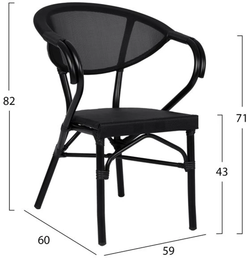 Πολυθρονα Αλουμινιου Clay Bamboo Look Μαυρη Με Textline Hm5025.02 59x60x82 Cm