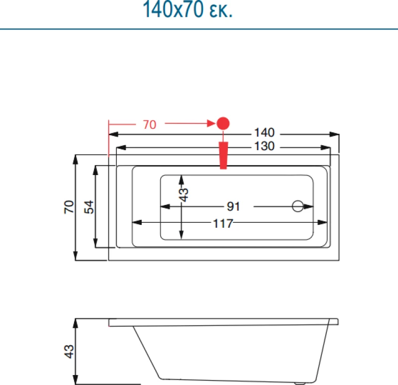 Sirene Cubic Cub14070 - Ακρυλική Μπανιέρα 140x70 Εκ