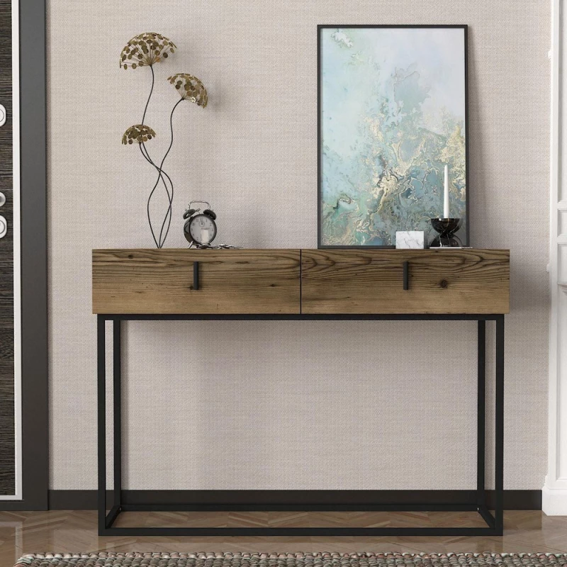 271202 Κονσολα Mykonos Καφε/μαυρη Βαση 120x37x84cm