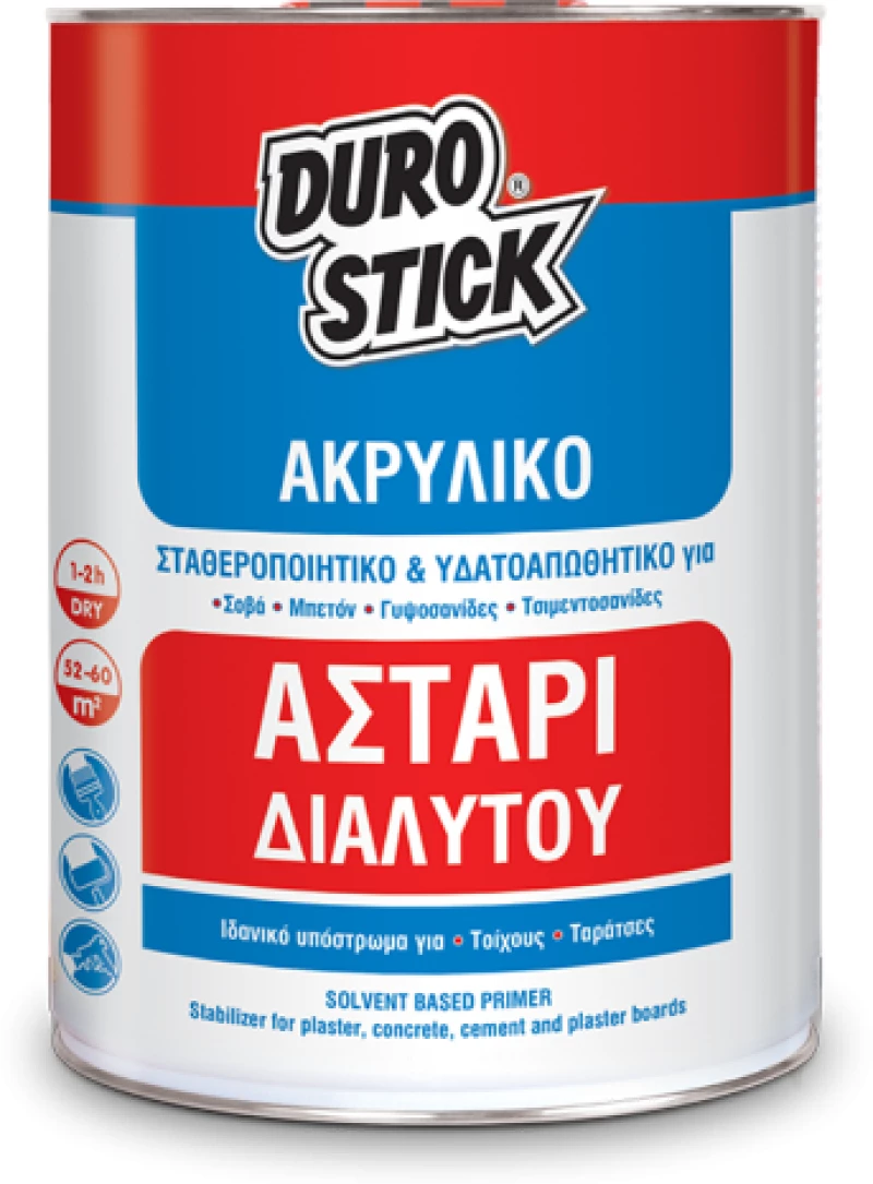 Durostick Αστάρι Διαλύτου Σταθεροποιητής Για Σοβά, Μπετόν, Γυψοσανίδες Και Τσιμεντοσανίδες 15lt