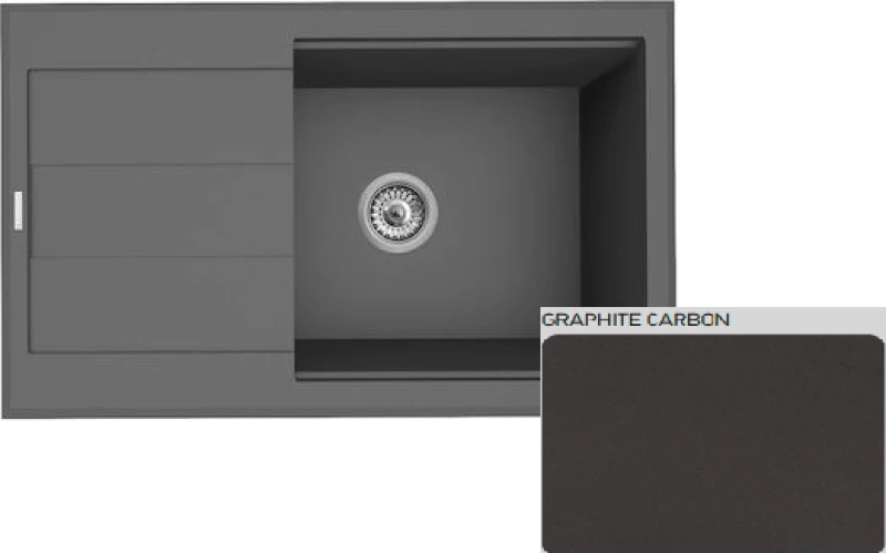 Pyramis Sparta Plus Lux 1b 1d Graphite Carbon Ένθετος Νεροχύτης Από Συνθετικό Γρανίτη 78x48cm