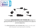 Krausmann Σετ Γωνιακός Τροχός Ø125 20v + Μπαταρία 4.0ah + Παρελκόμενα