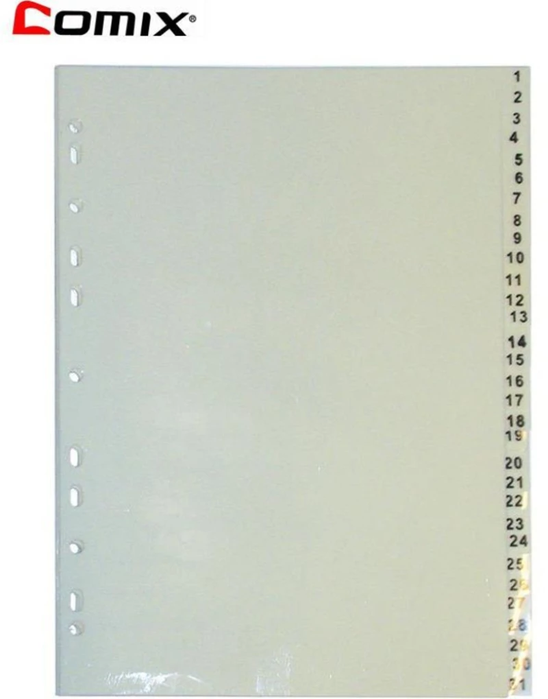 250877 Διαχωριστικά Πλαστικά Α4, 1-31 Θέματα (σετ 5 Τεμαχιων)