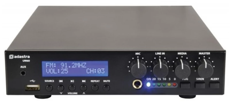 Adastra Um60 100v/8ω Μίκτης-ενισχυτής Με Usb/fm & Bluetooth 60w - Oem