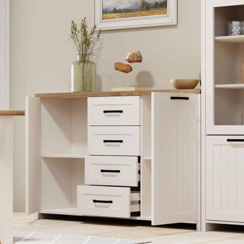 Μπουφεσ Verne 147.9x37.2x91.8cm Λευκό-φυσικό Δρυς T