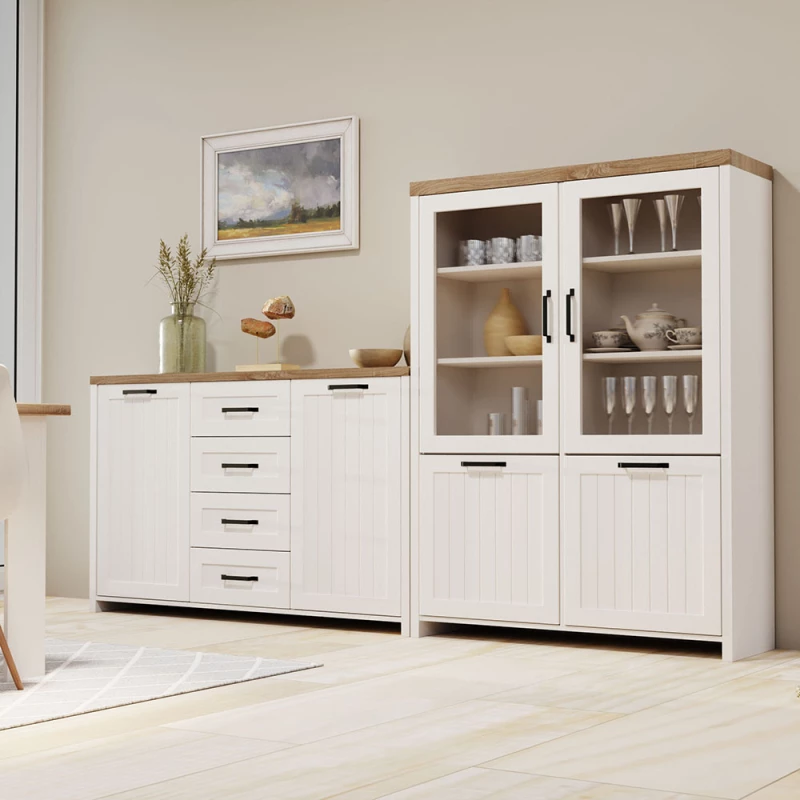 Μπουφεσ Verne 147.9x37.2x91.8cm Λευκό-φυσικό Δρυς T