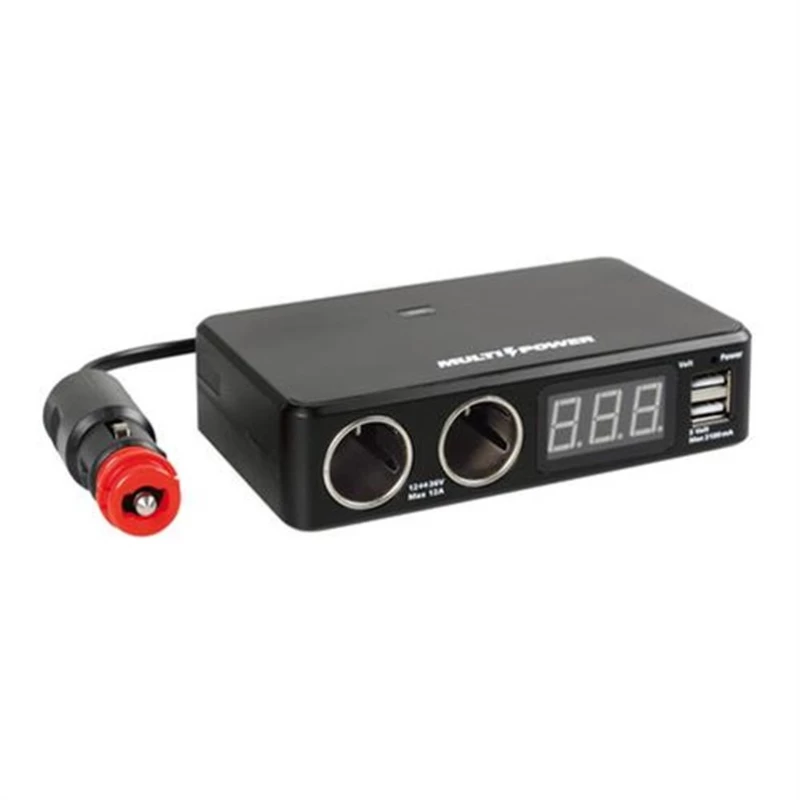 Ανταπτορασ Αναπτηρα 12/24/36v Διπλοσ Με 2 Usb+βολτομετρο Multi Power Με Καλωδιο 80cm