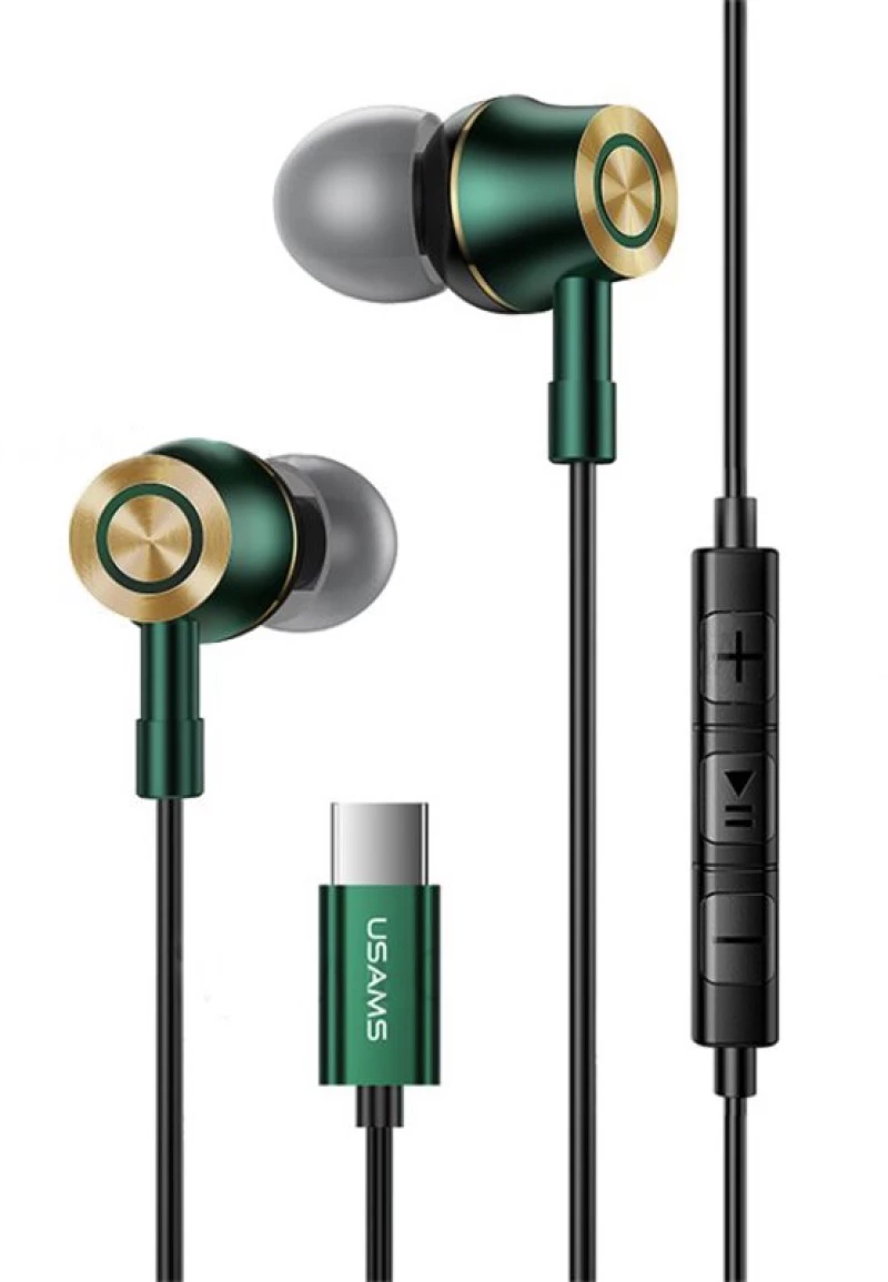 Usams Earphones Με Μικρόφωνο Us-sj482, Type-c, 10mm, 1.2m, Πράσινα