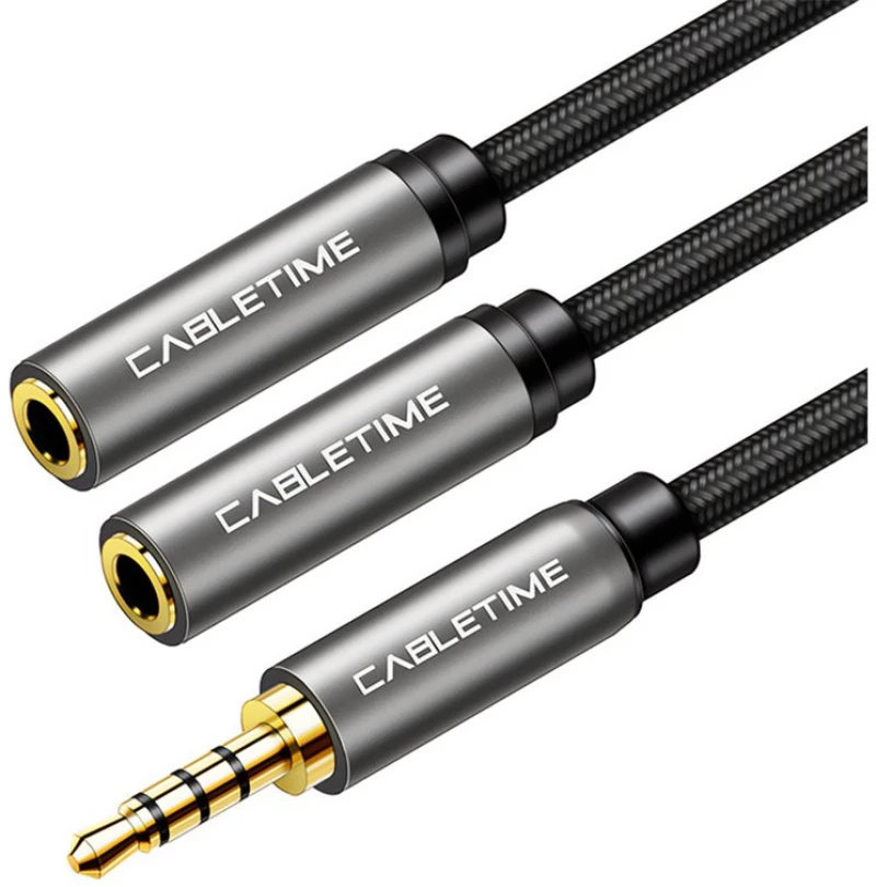 Cabletime Καλώδιο Stereo 3.5mm M Σε 2x 3.5mm F Av309, 4pole, 0.2m, Μαύρο