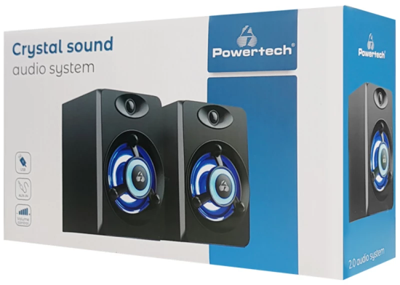 POWERTECH ηχεία Crystal sound PT-842, 2x 3W, 3.5mm, μαύρα