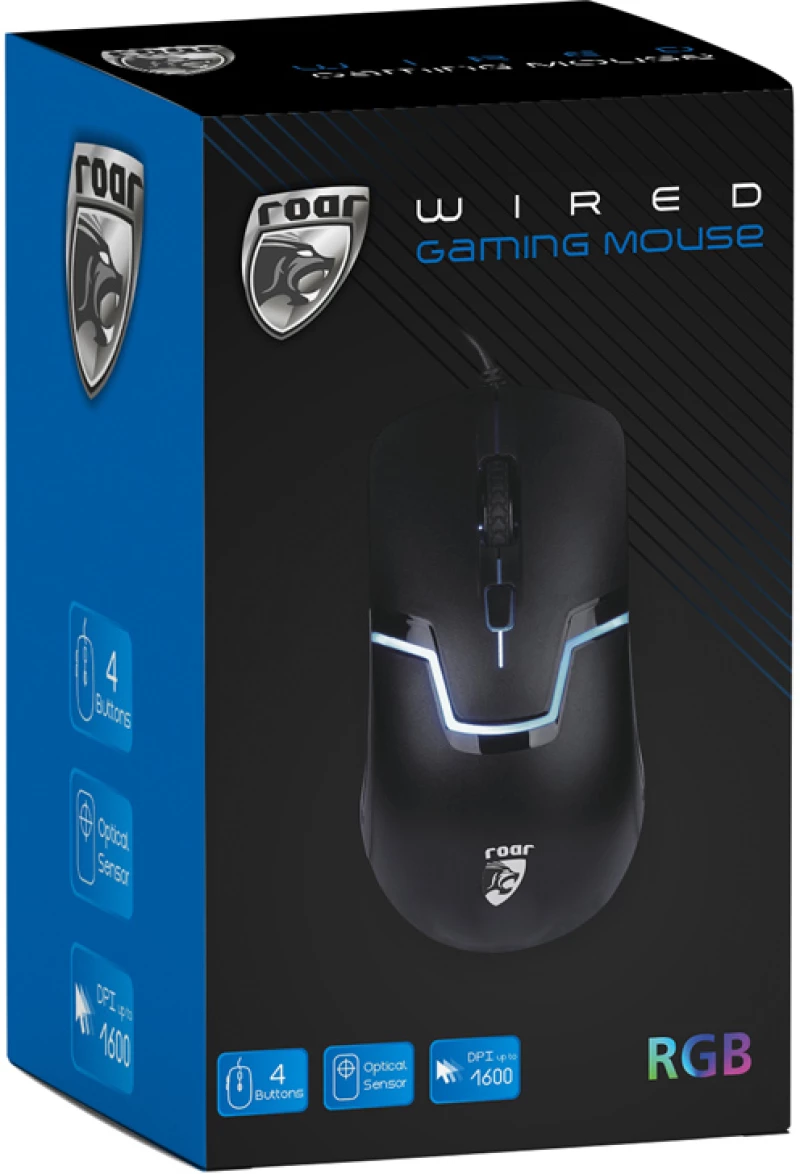 ROAR ενσύρματο gaming ποντίκι RR-0006, optic, 1600DPI, 4 πλήκτρα, μαύρο