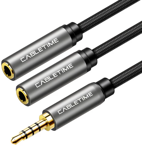 CABLETIME καλώδιο Stereo 3.5mm M σε 2x 3.5mm F AV309, 4pole, 0.2m, μαύρο