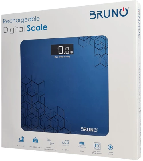 BRUNO ψηφιακή ζυγαριά BRN-0073  έως 180kg  επαναφορτιζόμενη  μπλε