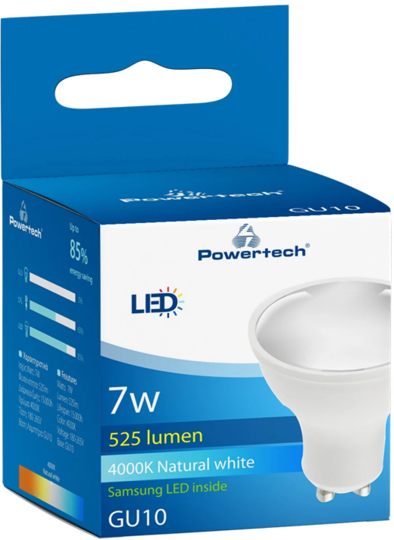 POWERTECH LED λάμπα spot GU10-002  7W  4000K  GU10  Samsung LED
