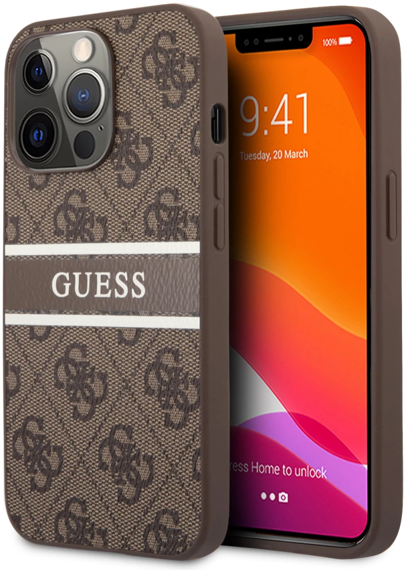 Guess "4G Logo Collection" Printed Stripe Θήκη προστασίας από δερματίνη – iPhone 13 Pro (Καφέ)