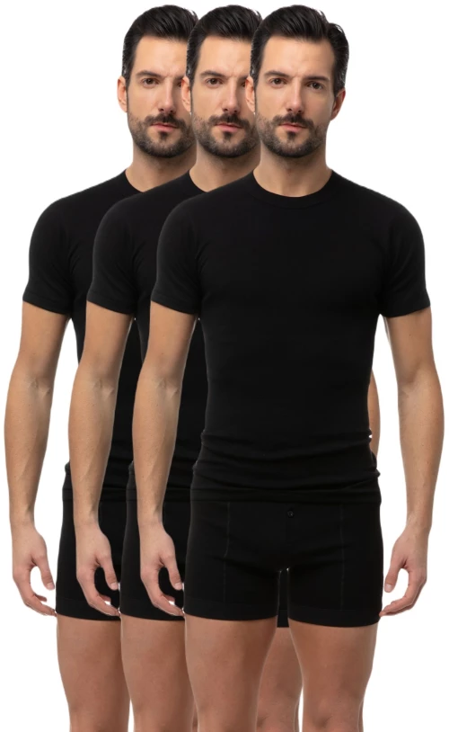 Ανδρική Φανέλα Minerva Κλειστή Λαιμουδιά 3 pack Μαύρο 18110