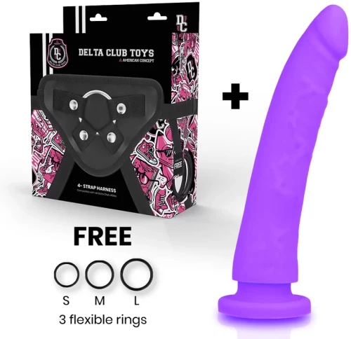 DELTA CLUB TOYS HARNESS & DONG PURPLE SILICONE 23x4.5cm