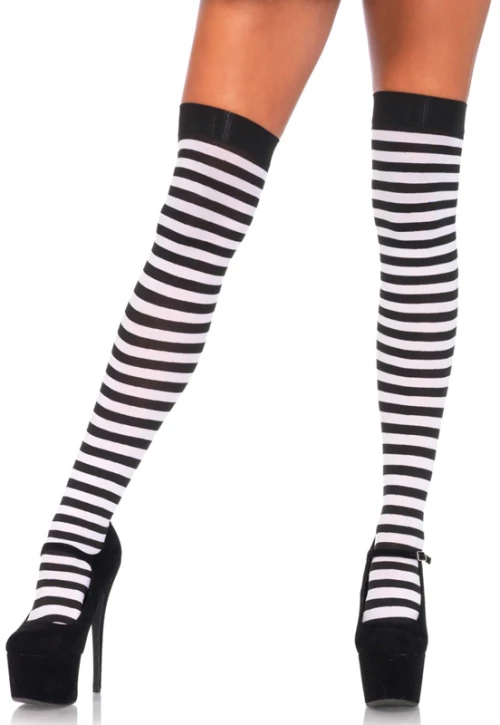 LEG AVENUE STRIPED STOCKING BLACK AND WHITE