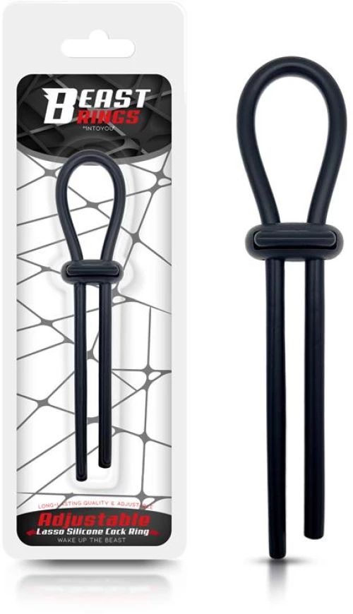 BEAST RINGS SILICONE ADJUSTABLE LASSO COCK RING BLACK