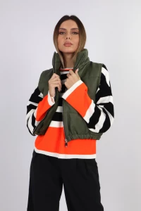 Αμάνικο jacket δερματίνης Χακί - Μαύρο