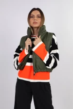 Αμάνικο jacket δερματίνης Χακί - Μαύρο