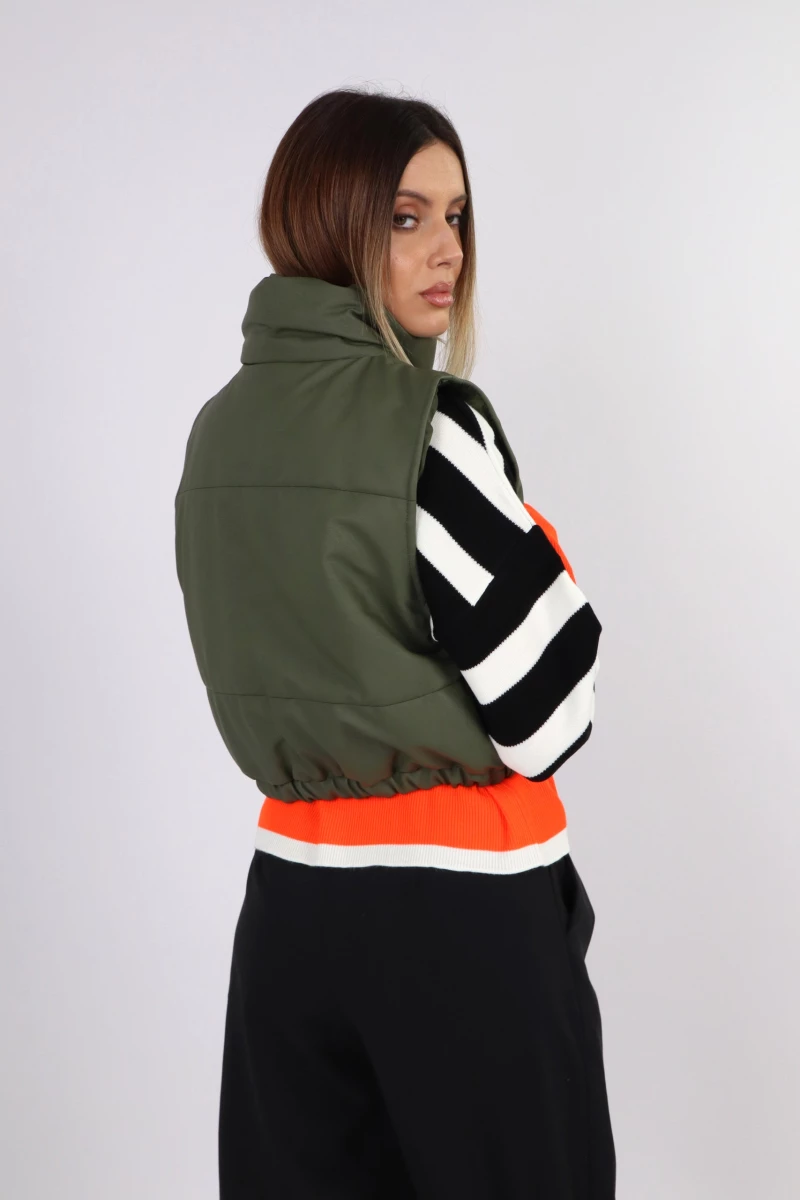 Αμάνικο jacket δερματίνης Χακί - Μαύρο