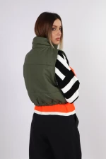 Αμάνικο jacket δερματίνης Χακί - Μαύρο
