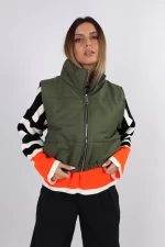 Αμάνικο jacket δερματίνης Χακί - Μαύρο