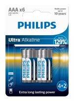 PHILIPS Ultra αλκαλικές μπαταρίες LR03E6BP/10  AAA LR03 1.5V  6τμχ