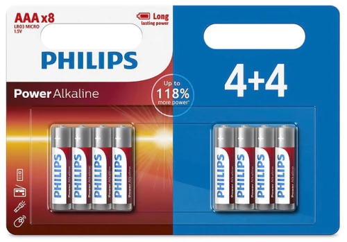 PHILIPS Power αλκαλικές μπαταρίες LR03P8BP/5  AAA LR03 1.5V  8τμχ