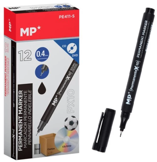 MP ανεξίτηλος μαρκαδόρος PE411-S για CD-DVD  0.4mm  μαύρος  12τμχ