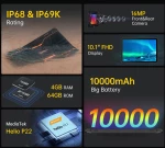 OUKITEL tablet RT1, 10.1", 4/64GB, 10000MAh, IP68/IP69K, 4G, πορτοκαλί