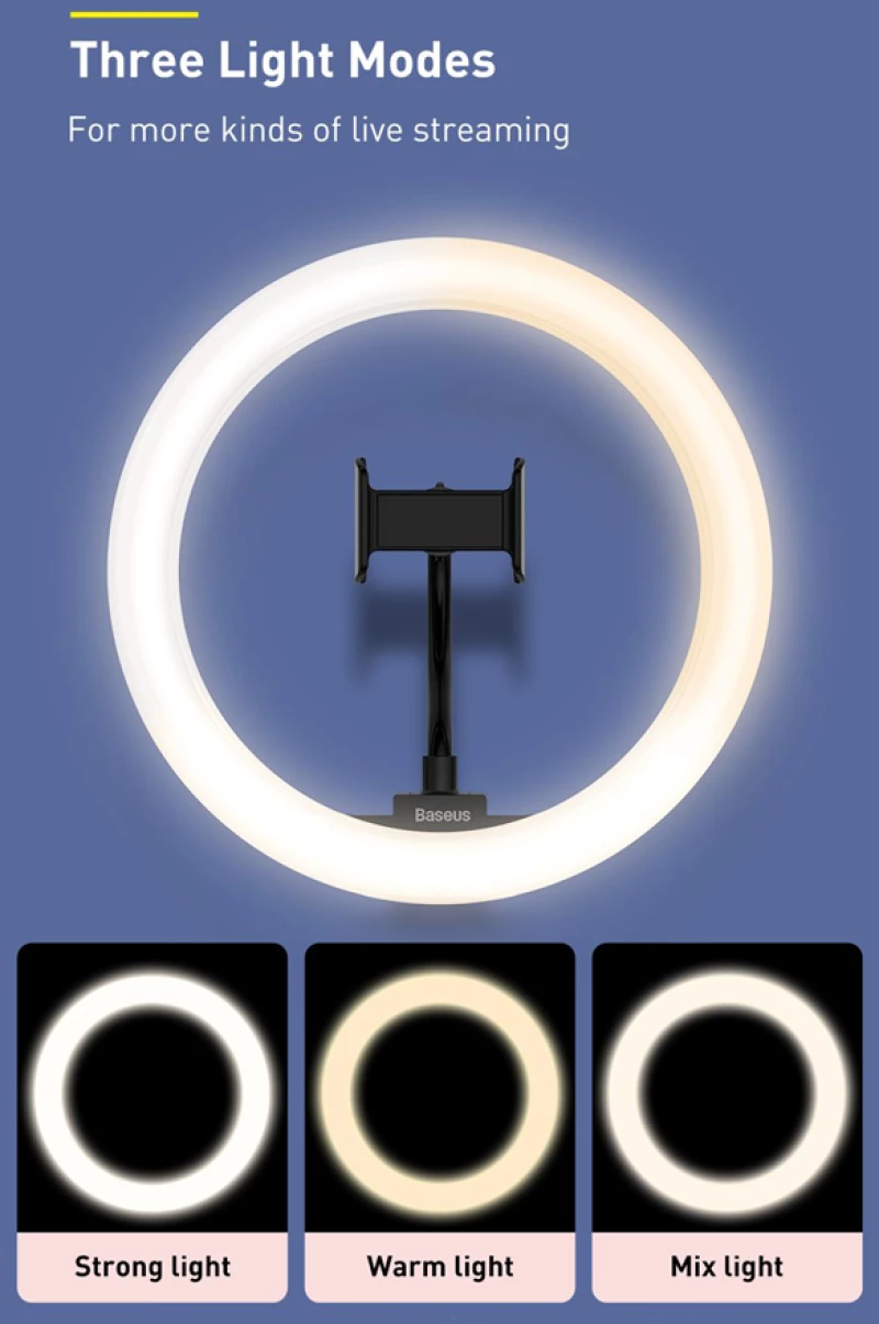 BASEUS φωτιστικό δαχτυλίδι LED CRZB12-B01, 12", χωρίς τρίποδα, μαύρο