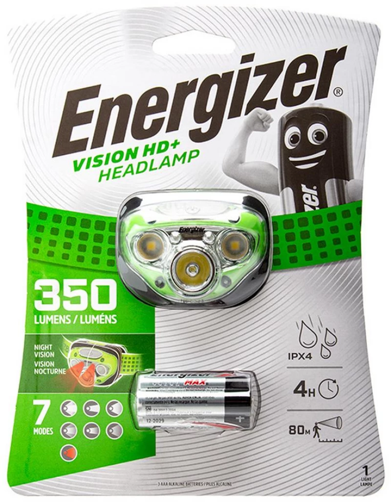 Φακός Κεφαλής Energizer Vision HD+ 3 Led 350 Lumens IPX4 με Μπαταρίες AAA 3 Τεμ. Πράσινο