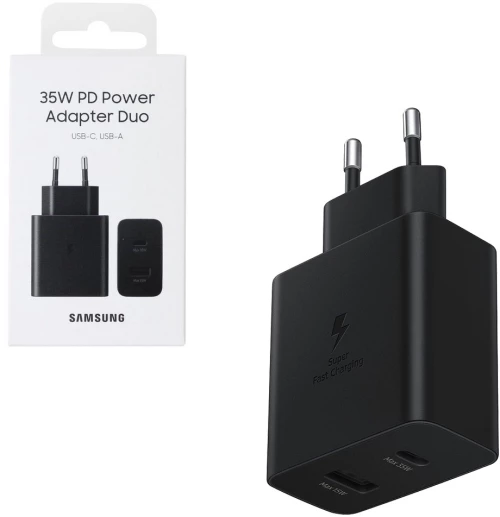 TRAVEL SAMSUNG EP-TA220NBEGEU DUO PD 3.0 USB A 15W 9V 5A + TYPE C 5V 3A/9V 3A/15V 3A 35W BLACK PACKING OR