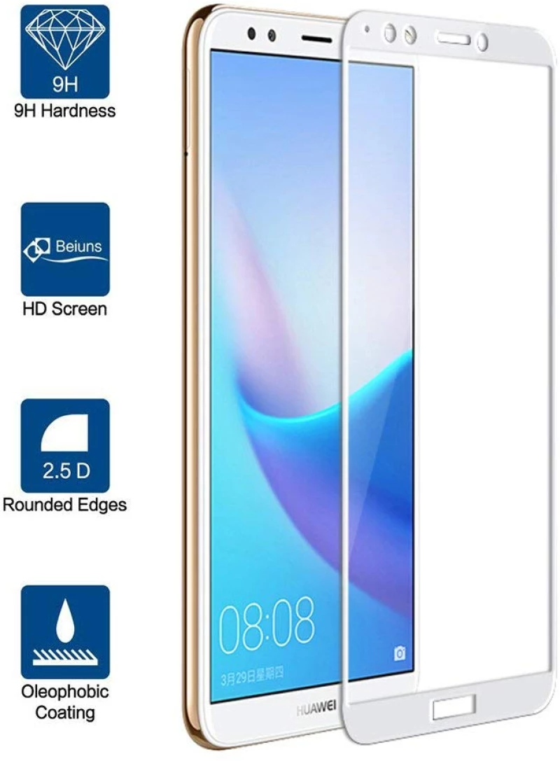 Huawei Y7 2018/Honor 7C - Screen Protector [Full Screen Coverage] Design Premium Surface Hardness Crystal Clear Full Coverage - White