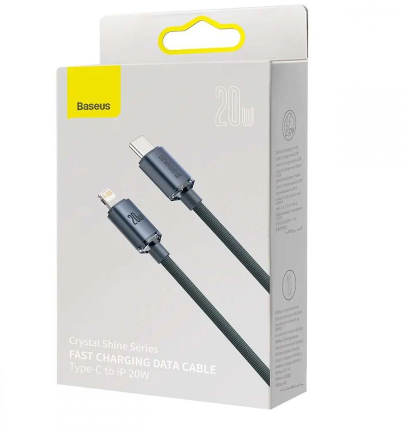 BASEUS CRYSTAL SHINE PD20W Καλώδιο Φόρτισης Συγχρονισμού TYPE-C σε LIGHTNING 2.0M - ΜΑΥΡΟ